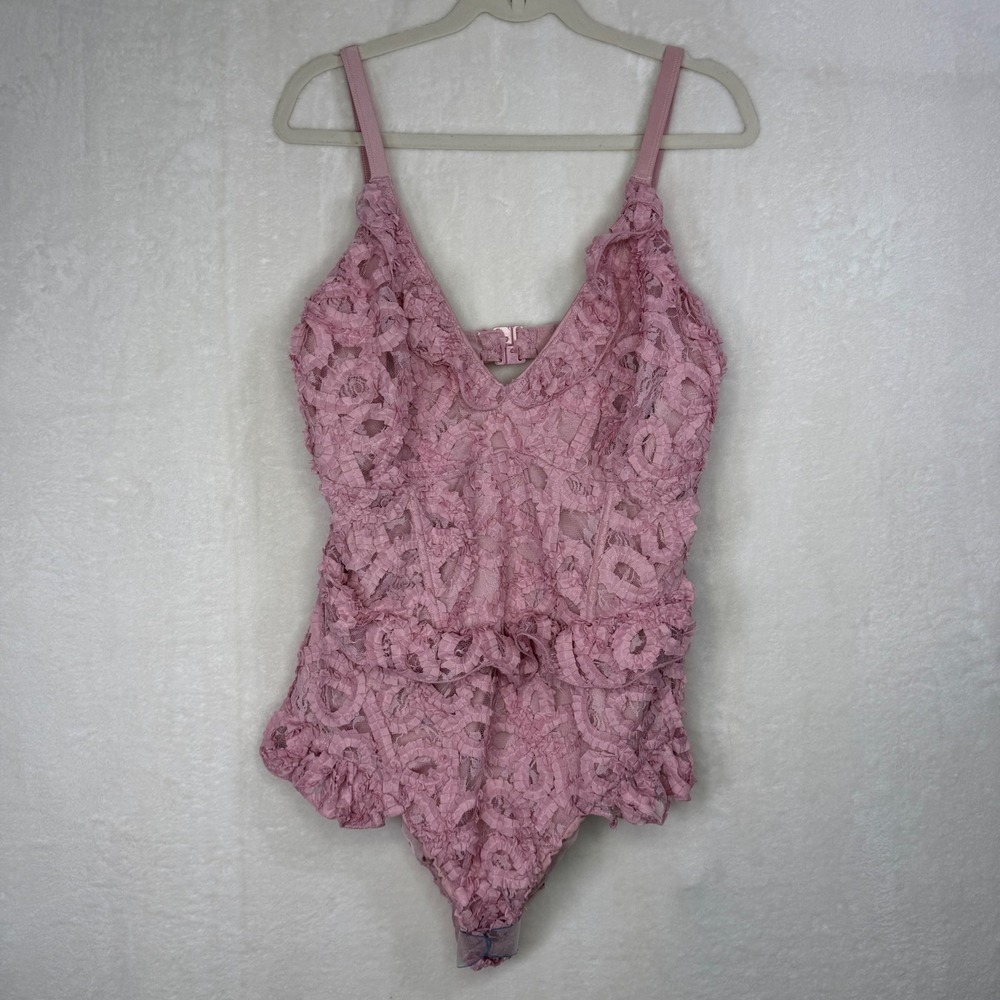 ASOS Luxe Lace Ruffle Swimsuit‎ Women Size 16 Pink Adjustable Straps Lingerie